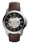 Buy Shop Fossil Grant Automatic Skeleton Black Dial Brown Leather Strap Watch for Men - ME3100 USA Online