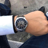 Buy Shop Fossil Grant Automatic Skeleton Black Dial Silver Steel Strap Watch for Men - ME3103 USA Online
