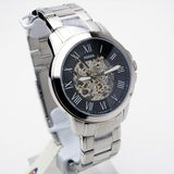 Buy Shop Fossil Grant Automatic Skeleton Black Dial Silver Steel Strap Watch for Men - ME3103 USA Online