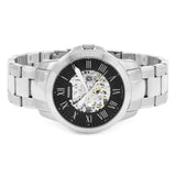Buy Shop Fossil Grant Automatic Skeleton Black Dial Silver Steel Strap Watch for Men - ME3103 USA Online