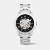 Buy Shop Fossil Grant Automatic Skeleton Black Dial Silver Steel Strap Watch for Men - ME3103 USA Online