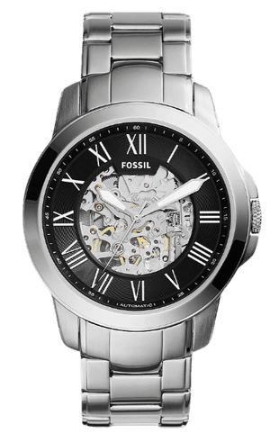 Buy Shop Fossil Grant Automatic Skeleton Black Dial Silver Steel Strap Watch for Men - ME3103 USA Online