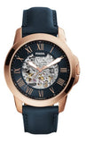 Buy Shop Fossil Grant Automatic Skeleton Blue Dial Blue Leather Strap Watch for Men - ME3102 USA Online