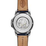 Buy Shop Fossil Grant Automatic Skeleton Silver Dial Blue Leather Strap Watch for Men - ME3111 USA Online