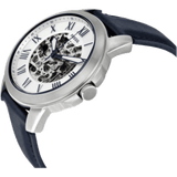 Buy Shop Fossil Grant Automatic Skeleton Silver Dial Blue Leather Strap Watch for Men - ME3111 USA Online
