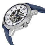 Buy Shop Fossil Grant Automatic Skeleton Silver Dial Blue Leather Strap Watch for Men - ME3111 USA Online