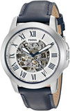 Buy Shop Fossil Grant Automatic Skeleton Silver Dial Blue Leather Strap Watch for Men - ME3111 USA Online