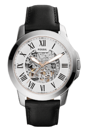 Buy Shop Fossil Grant Automatic Skeleton White Dial Black Leather Strap Watch for Men - ME3101 USA Online