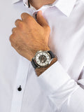 Fossil Grant Automatic Skeleton White Dial Black Leather Strap Watch for Men - ME3101