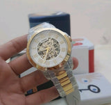 Buy Shop Fossil Grant Automatic Skeleton White Dial Two Tone Steel Strap Watch for Men - ME3112 USA Online