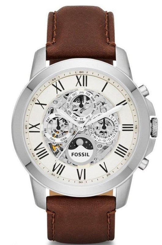 Buy Shop Fossil Grant Automatic White Dial Brown Leather Strap Watch for Men - ME3027 USA Online