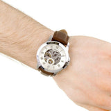 Buy Shop Fossil Grant Automatic White Dial Brown Leather Strap Watch for Men - ME3052 USA Online