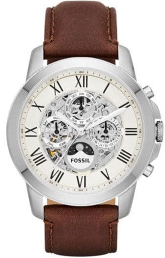 Buy Shop Fossil Grant Automatic White Dial Brown Leather Strap Watch for Men - ME3052 USA Online