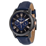 Buy Shop Fossil Grant Chronograph Black Dial Blue Leather Strap Watch for Men - FS5061 USA Online