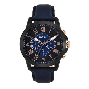 Buy Shop Fossil Grant Chronograph Black Dial Blue Leather Strap Watch for Men - FS5061 USA Online