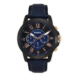 Buy Shop Fossil Grant Chronograph Black Dial Blue Leather Strap Watch for Men - FS5061 USA Online