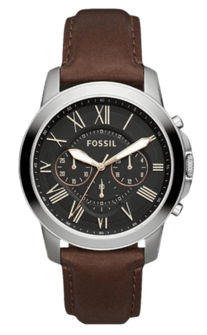 Buy Shop Fossil Grant Chronograph Black Dial Brown Leather Strap Watch for Men - FS4813 USA Online