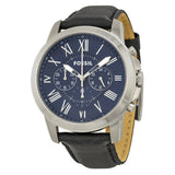 Buy Shop Fossil Grant Chronograph Blue Dial Black Leather Strap Watch for Men - FS4990 USA Online