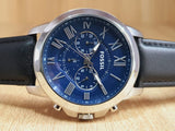 Buy Shop Fossil Grant Chronograph Blue Dial Black Leather Strap Watch for Men - FS4990 USA Online