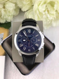 Buy Shop Fossil Grant Chronograph Blue Dial Black Leather Strap Watch for Men - FS4990 USA Online