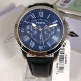 Buy Shop Fossil Grant Chronograph Blue Dial Black Leather Strap Watch for Men - FS4990 USA Online