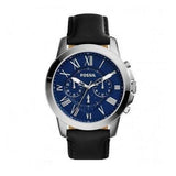 Buy Shop Fossil Grant Chronograph Blue Dial Black Leather Strap Watch for Men - FS4990 USA Online