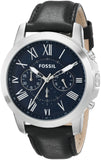 Buy Shop Fossil Grant Chronograph Blue Dial Black Leather Strap Watch for Men - FS4990 USA Online