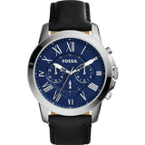 Buy Shop Fossil Grant Chronograph Blue Dial Black Leather Strap Watch for Men - FS4990 USA Online
