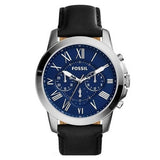 Buy Shop Fossil Grant Chronograph Blue Dial Black Leather Strap Watch for Men - FS4990 USA Online