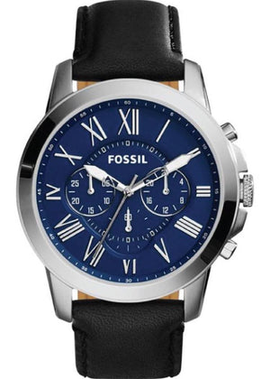 Buy Shop Fossil Grant Chronograph Blue Dial Black Leather Strap Watch for Men - FS4990 USA Online