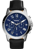 Buy Shop Fossil Grant Chronograph Blue Dial Black Leather Strap Watch for Men - FS4990 USA Online