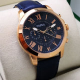 Buy Shop Fossil Grant Chronograph Blue Dial Blue Leather Strap Watch for Men - FS4835 USA Online