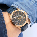 Buy Shop Fossil Grant Chronograph Blue Dial Blue Leather Strap Watch for Men - FS4835 USA Online