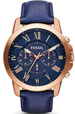 Buy Shop Fossil Grant Chronograph Blue Dial Blue Leather Strap Watch for Men - FS4835 USA Online