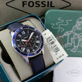 Buy Shop Fossil Grant Chronograph Blue Dial Blue Leather Strap Watch for Men - FS5373 USA Online