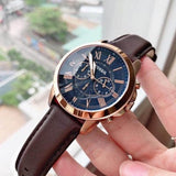 Buy Shop Fossil Grant Chronograph Blue Dial Brown Leather Strap Watch for Men - FS5068 USA Online