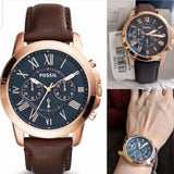 Buy Shop Fossil Grant Chronograph Blue Dial Brown Leather Strap Watch for Men - FS5068 USA Online
