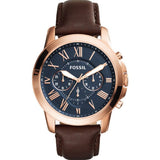 Buy Shop Fossil Grant Chronograph Blue Dial Brown Leather Strap Watch for Men - FS5068 USA Online