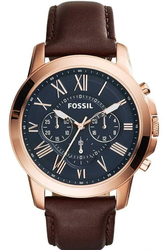 Buy Shop Fossil Grant Chronograph Blue Dial Brown Leather Strap Watch for Men - FS5068 USA Online