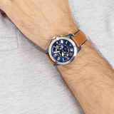 Buy Shop Fossil Grant Chronograph Blue Dial Brown Leather Strap Watch for Men - FS5151 USA Online