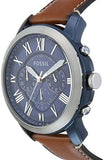 Buy Shop Fossil Grant Chronograph Blue Dial Brown Leather Strap Watch for Men - FS5151 USA Online