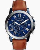 Buy Shop Fossil Grant Chronograph Blue Dial Brown Leather Strap Watch for Men - FS5151 USA Online