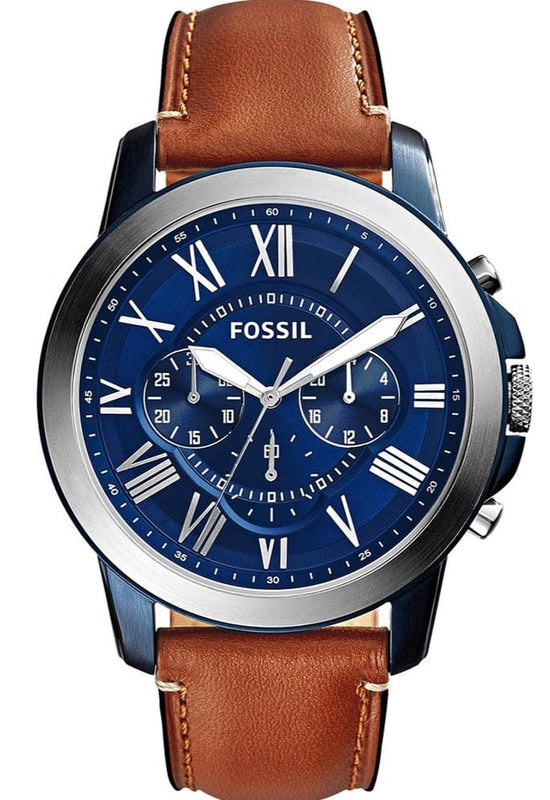 Buy Shop Fossil Grant Chronograph Blue Dial Brown Leather Strap Watch for Men - FS5151 USA Online