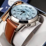 Buy Shop Fossil Grant Chronograph Blue Dial Brown Leather Strap Watch for Men - FS5184 USA Online