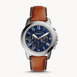 Buy Shop Fossil Grant Chronograph Blue Dial Brown Leather Strap Watch for Men - FS5210 USA Online