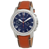 Buy Shop Fossil Grant Chronograph Blue Dial Brown Leather Strap Watch for Men - FS5210 USA Online