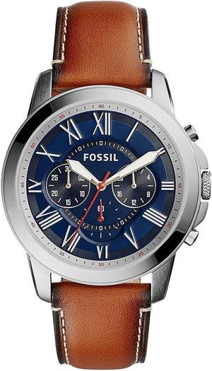 Buy Shop Fossil Grant Chronograph Blue Dial Brown Leather Strap Watch for Men - FS5210 USA Online