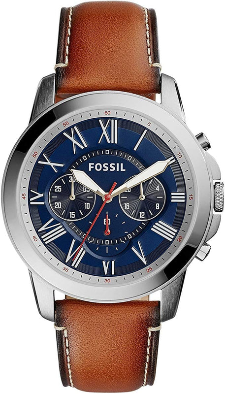Buy Shop Fossil Grant Chronograph Blue Dial Brown Leather Strap Watch for Men - FS5210 USA Online