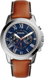 Buy Shop Fossil Grant Chronograph Blue Dial Brown Leather Strap Watch for Men - FS5210 USA Online