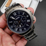 Buy Shop Fossil Grant Chronograph Blue Dial Grey Steel Strap Watch for Men - FS4831 USA Online